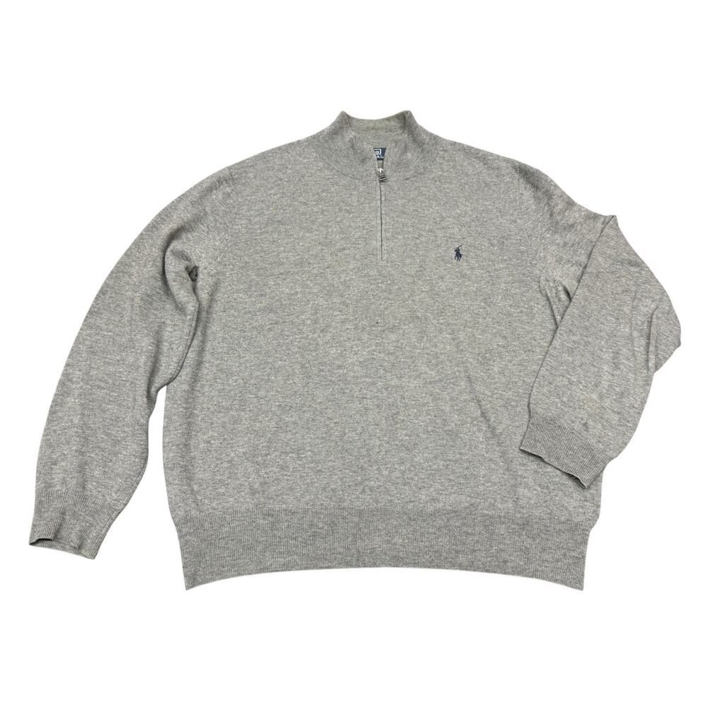 Polo Ralph Lauren Men’s 100% Wool Quarter Zip Sweater Gray XL Pullover